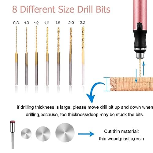 3-Speed Cordless Mini Drill Pen With 8 Small Drill Bits,Rechargeable Electric Hand Drill Pin Vise,Resin Drill Set For Jewelry Making,Resin,Plastic,Wood,Keychains DIY (PINK) - Thumbnail 4