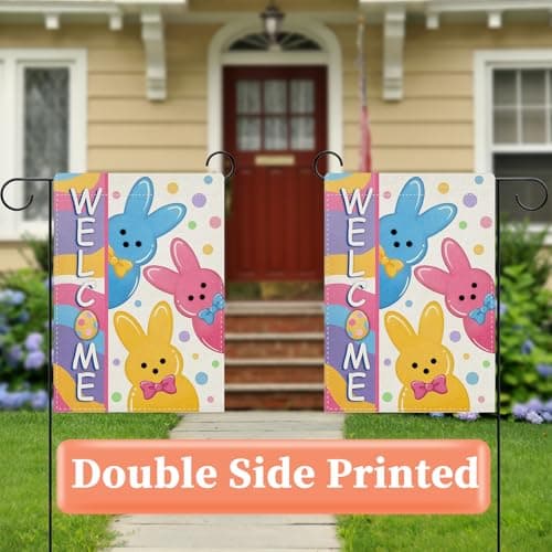 Oeyliz Easter Garden Flag 12x18 Inch Welcome Bunny Easter Double Sided Outside Garden Flag Holiday Bunny Yard Porch Flag Decor Outdoor Flag - Thumbnail 2