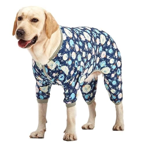 LovinPet Giant Dog Pajamas, Jellyfish and Starfish Deep Sea Print, Clothes for Dogs, Lightweight Pullover Large Puppy Pajamas, Large Breed Full Coverage Dog Jammies, Pet PJ's, XL - Image 1