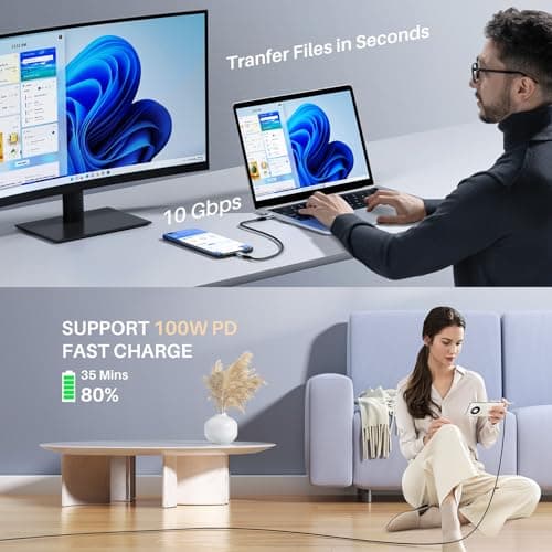 LDLrui USB C Cable 3ft, USB C 3.2 Gen 2 Cable 10Gbps Data Transfer, 4K Video Output Monitor 100W PD Fast Charging for iPhone 16, MacBook, Dell, LG, KYY, ARZOPA, for Portable Monitor - Thumbnail 5