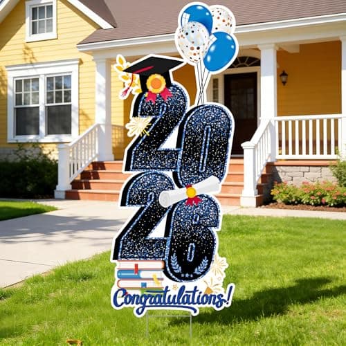 2026 Graduation Decorations Yard Sign, 3.5 FT Tall Class of 2026 Congrats Grad Yard Sign with Stakes for Outdoor Indoor Graduation Party Garden Lawn Decoration Supplies(Blue) - Image 1
