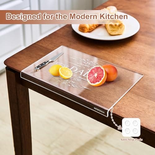 Dad Gifts from Daughter Son - Engraved Best Dad Ever Acrylic Cutting Board with Counter Lip, Cooking Gift for Father Daddy Christmas Birthday Presents Clear Countertop Protector Kitchen Decor - Thumbnail 5
