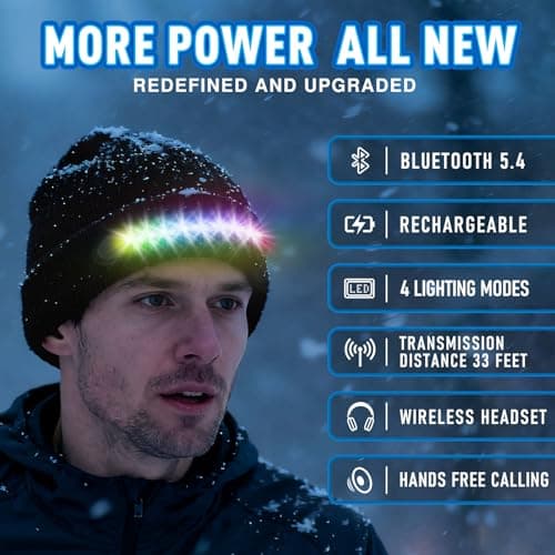 Stocking Stuffers for Adults Men, Bluetooth Beanie Hat with Light, Christmas Stocking Stuffers for Teen Boys, White Elephant Gifts for Adults Him Boyfriend Dad Husband, Gifts for Men Who Want Nothing - Thumbnail 6