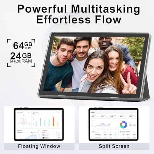 Android 16 Tablet, 10 Inch Tablet with Keyboard, Octa-Core, 24GB RAM 64GB ROM 2TB Expand, 2 in 1 Tablets with Gemini AI, 6000mAh, WiFi, Widevine L1, GMS, Tablets PC with Case, Mouse, Stylus (Black) - Thumbnail 4
