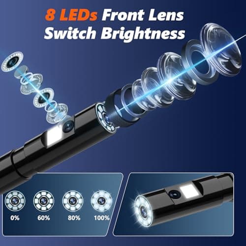 Dual-Lens Endoscope Camera with Light, 4.3" HD 1920P Borescope Snake Inspection Camera, IP67 Waterproof 8 Adjustable LEDs 16.4ft Semi-Rigid Tool Kit for Automotive Plumbing DIY Cool Gadgets - Thumbnail 5