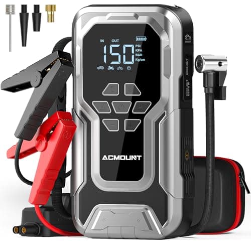 Acmount Jump Starter with Air Compressor, 6000A Car Battery Jumper Starter Portable(All Gas/10.0L Diesel), 150PSI Tire Inflator Air Pump, 12V Jump Pack with LCD Display, USB Quick Charge & LED Light - Image 1