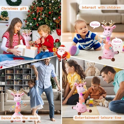 LUKETURE Dancing Talking Singing Pink Giraffe Stuffed Plush with Golden Antlers,Interactive Stuffed Animal Toy, Musical Plush with Record & Repeat, Sings 10 Songs, LED Lights - Thumbnail 6