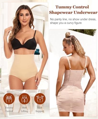 Ganado Tummy Control Shapewear Underwear for Women High Waisted Shaping Panties Compression Body Shaper Panty Girdle Briefs(#1 Beige has bones Large) - Thumbnail 3