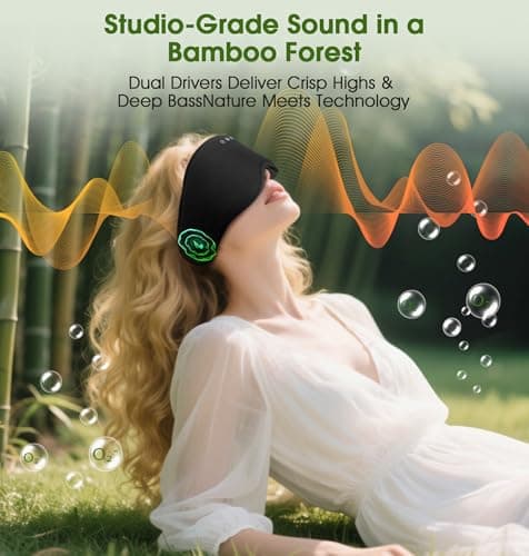 LC-dolida Bamboo Cotton Bluetooth Sleep Mask, 2 in 1 3D Soft Sleep Mask with Sleep Headphones, Sleep Eye Mask with Timming Setting, Blackout Sleeping Mask for Side Sleepers, Women Men, Black - Thumbnail 6