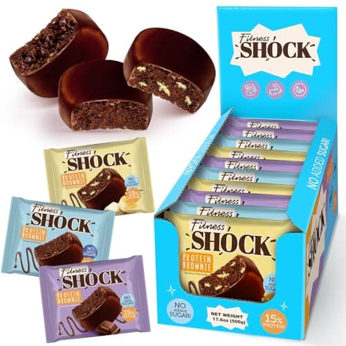 Fitness SHOCK Protein Brownie Variety Pack - No Added Sugar, 7.5g Protein, Low Carb Guilt-Free Dessert - Chocolate, Coconut, Banana - 0g Added Sugar, 10g Net Carbs, 5g Fiber - 10 x 50g - Image 1