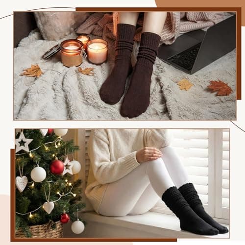 Jspupifip Ruffle Slouch Socks for Women, 6 Pairs Breathable Stacked Scrunchy Socks Extra Long Knit Knee High Thick Scrunch Sock, Halloween Christmas Carnival Gifts for Girls - Thumbnail 5