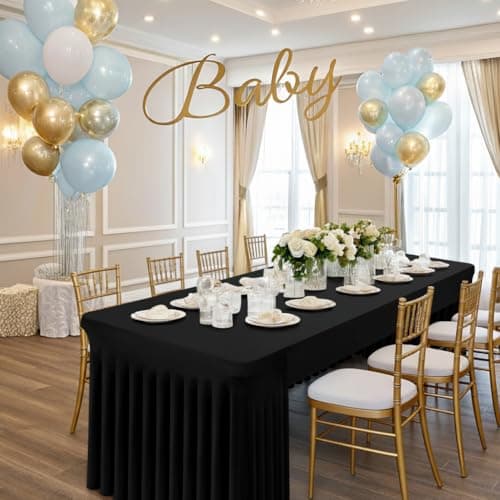 Smiry 2 Pack Spandex Open Back Tablecloth,Elastic Fitted Stretch Tablecloth for 6FT Rectangle Tables,Waterproof Washable Table Cover Skirt for Wedding, Banquet & Parties (Black, 72Lx30Wx30H Inch) - Thumbnail 5