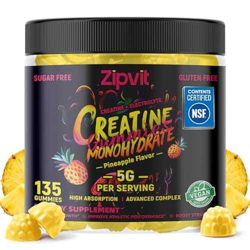 zipvit Creatine Monohydrate Gummies (5g) – Pre-Workout Energy & Muscle Growth Support for Men & Women | Pineapple Electrolyte Gummies (135 Count) - Image 1