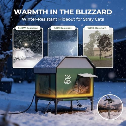 Apasiri Heated Outdoor Cat House for Winter: Insulated with Heating Pad, Indestructible Weatherproof Winter Shelter, Elevated Support to Keep Interior Dry for Stray Cats, Small - Thumbnail 2