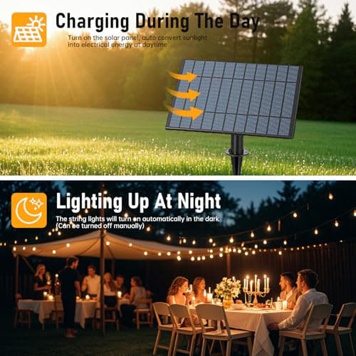 CRLIVOING Solar String Lights Outdoor Waterproof, 100FT Solar Powered Outdoor Lights with Remote, 52 Shatterproof with Edison Bulbs, LED String SolarLights for Garden, Backyard, Parties - Thumbnail 2