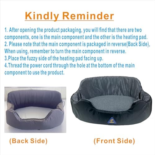 JOJOPEPE Self-Heating Pet Bed with Adjustable Heat & Reversible Design - 3 Temperature Settings, Removable Washable Cover, Waterproof & Non-Slip Base for Dogs and Cats, Grey - Thumbnail 4