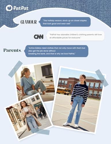 PATPAT Girls Baggy Ripped Jeans 5-14Y, Y2K Vintage Mid Waist Wide Leg Jeans, Trendy Denim Pants with Elastic Waist & Pockets - Thumbnail 6