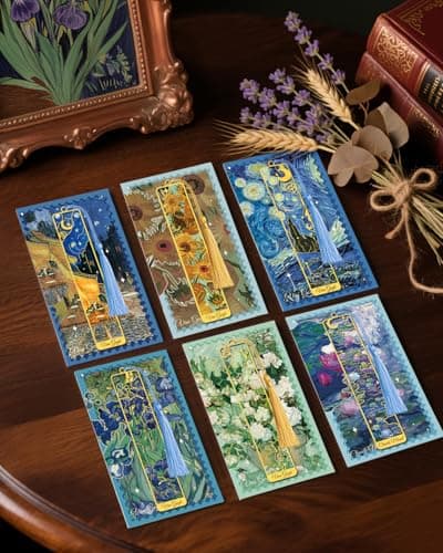 HOMTEK 6 Pieces Metal Bookmarks with Tassel, Golden Hollow Bookmark Oil Painting Van Gogh Monet Theme Book Mark Bookmarks for Book Lovers Writers Readers Children Teens Men Women Adults - Thumbnail 4