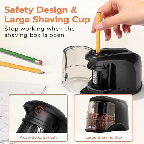 STAGEEK Electric Pencil Sharpener, Plug in or USB/Battery Operated. Fits No.2 and Colored Pencils (6-8mm). Great for School, Classroom, Office and Home(Black) - Thumbnail 6
