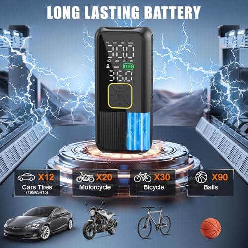 Pwperry Tire Inflator Portable Air Compressor, 4X Faster 150PSI Smart Air Pump for Car Tires with Digital Pressure Gauge, Portable Fast Tire Inflator for Car, Bike, Motorcycle, Balls - Thumbnail 3