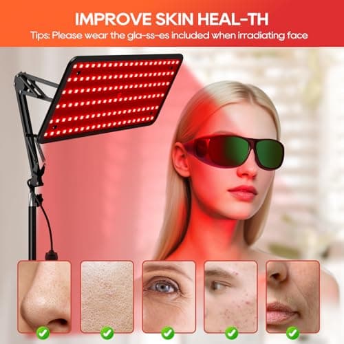 BEICHEN Red Light Therapy for Body and Face, 120 LED 660nm 850nm 940nm Infrared Redlight-Therapy Lamp Device with Glasses，Large Panel and Stable Stand at Home, Idea Gift for Women Mom - Thumbnail 3