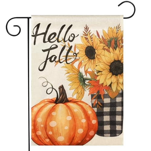 HOSCAPE Hello Fall Pumpkin Garden Flag Vertical Double Sided 12x18 Inch Small Yard Flag Thanksgiving Autumn Burlap Yard Seasonal Holiday Outdoor Decor - Image 1