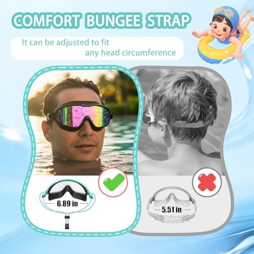 Aegend Swim Goggles with Bungee Strap No Leaking Anti Fog Swimming Goggles with Quick Adjust (Aqua & Bright Silver, Large(Age 18+)) - Thumbnail 2