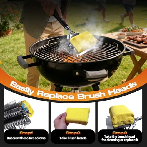 YEBLEM 3-in-1 Grill Brush and Scraper with 2 Sponges, 18" Heavy Duty Stainless Steel Bristle BBQ Cleaner, Heat Resistant Barbecue Grilling Tool, Ideal Outdoor Gift for Men & Dad (Black) - Thumbnail 6