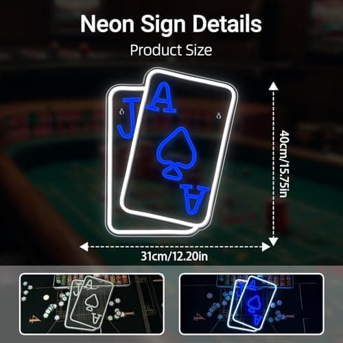 Gamerneon Playing Cards Neon Signs for Wall Decor Poker Teens Led Neon Light Blue White Usb Light Sign for Bedroom Casino Bar Hotel Play Room Birthday Party Decor - Thumbnail 4
