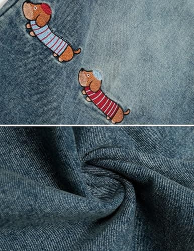 Aelfric Eden Dachshund Embroidery Baggy Barrel Jeans Wide Leg Y2K Denim Pants Straight Loose Jeans Streetwear Unisex Blue 28 - Thumbnail 6