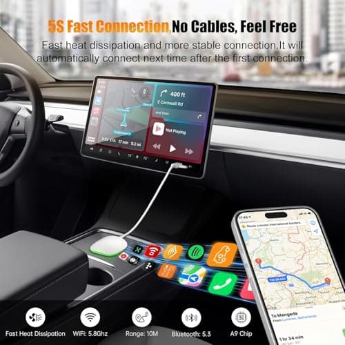 KEROLFFU 2in1 Wireless Carplay Adapter for iPhone Android,Plug n Play Easy Setup Automatic Reconnect,Convert Wired to Wireless Bluetooth Carplay Adapter Dongle (USB A/C) 02w - Thumbnail 3