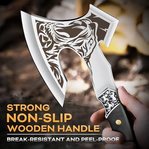 Grumpy Bear Tactical Axe, Camping Survival Hatchet, Full Tang Tomahawk with Sheath, Multifunctional Outdoor Hiking Heavy Duty Hatchet for Emergency, Hiking and Camping, for Men Women - Thumbnail 4