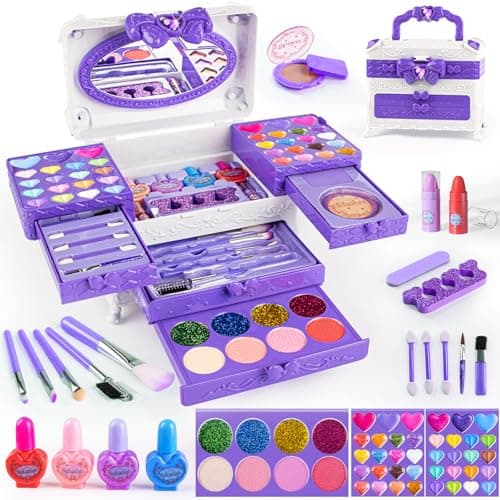 GORISPI Kids Makeup Sets for Girls, 66pcs Real Cosmetic for Kids Toys with Mirror, Princess Washable Girls Makeup Kit, Non-Toxic & Safe Brithday Gifts for 3 4 5 6 7 8 10 - 12 Years Old（Light Purple） - Image 1