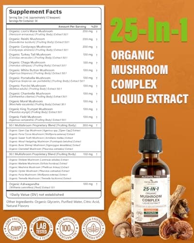 Anven Health 25-in-1 Mushroom Complex Supplement Liquid Drops with Ashwagandha, Lion's Mane, Reishi, Chaga, Cordyceps, Turkey Tail Tincture for Immunity, Energy & Cognition - Non-GMO | 2fl oz - Thumbnail 2