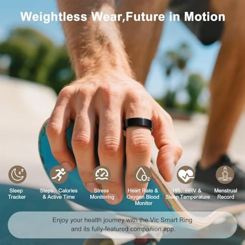 Victormont Vic Ring, Ultra-Light Titanium Smart Ring, 7-Day Battery Life, Fitness/Sleep/Stress Tracker for Women & Men, No APP Subscription Fees, IP68 Waterproof, iOS & Android Compatible (Black, 11) - Thumbnail 4