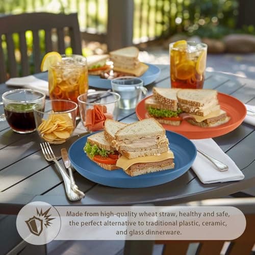 Homienly Wheat Straw Plates, 12-Pieces Unbreakable Dinner Plates - 9 Inch Alternative to Plastic Plates, Unbreakable Microwave and Dishwasher Safe Plate Set for Kitchen, Camping, Party - Multi - Thumbnail 5