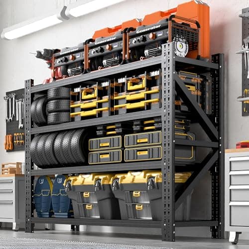 BIZOEIRON Heavy Duty Garage Storage Shelves 5000LBS Capacity, 67" Wide Metal Garage Shelving Units, 4-Tier Large Industrial Shelving for Shop Warehouse Basement Factory, 67" W x 24" D x 63" H - Image 1