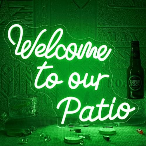 Welcome to Our Patio Neon Sign Green Led Light Plants Neon Signs for Wall Decor Bar Outdoor Light Up for Cafe Business Backyard Terrace Home Garden Party Decoration Jungle Lovers Gifts - Image 1