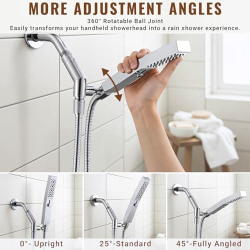 G-Promise All Metal Handheld Shower Head Holder with Extra-Wide Adjustable Angle Range, Solid Brass Shower Wand Bracket with Pivot Ball, Universal Bathroom Part Replacement (Chrome) - Thumbnail 4