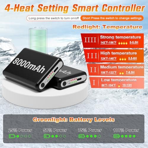 ChieAdt Heated Socks for Men Women with APP Control 8000mAh Battery Rechargeable Electric Sock 4 Heating Level Washable Winter Foot Warmer for Hunting Outdoor Work Ski Hiking Fishing XL - Thumbnail 3