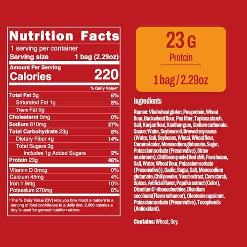 KONJOY Protein Ramen Noodles, Plant-Based High Protein(23g) Ramen Noodles Tossed with Savory Crayfish Chili Sauce, Non Fried, Low Fat, Vegan Healthy Meal, 5 Pack - Thumbnail 2