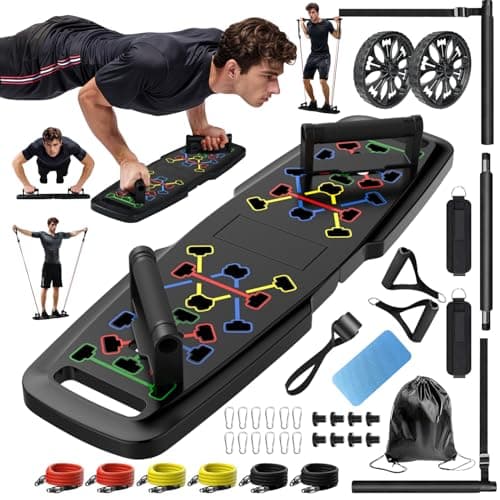 MQRW Push Up Board,Home Gym,Portable Exercise Equipment,Pilates Bar and 20 Fitness Accessories with Resistance Bands and Ab Roller Wheel,Full Body Workout at Home - Image 1