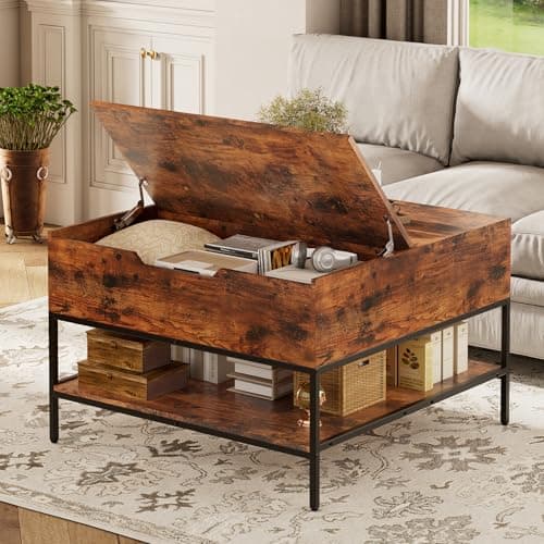 AQY 31.5" Flip Top Coffee Table with Storage, Square Coffee Tables for Living Room, Modern Farmhouse Heavy Duty Coffee Table with Large Hidden Compartment and Storage Shelves,Assembly Required - Image 1