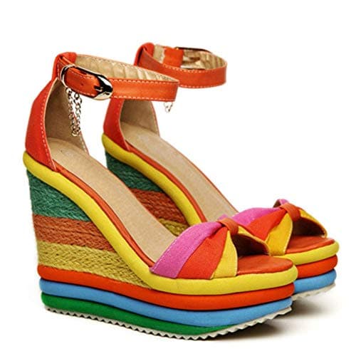 SaraIris Summer Shoes Rainbow Sandals for Women- Comfortable Colourful Wedge Sandals High Heel Gladiator Ankle Strap Platform Espadrilles Shoes - Thumbnail 2