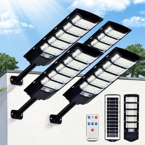 YUNICE Solar Street Lights Outdoor Dusk to Dawn Motion Sensor 240LED 6500K Solar Street Lights Outdoor Waterproof IP67 Parking Lot Light with Pole and Remote Control for Yard(4Pack) - Image 1