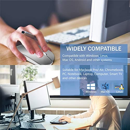 Bluetooth Wireless Mouse for MacBook Air Mac Pro Laptop Computer iPad Pad PC Laser Optical Rechargeable Mini Slim Silent Mouse Widely Used Desktop Hp iMac (Gray) - Thumbnail 2