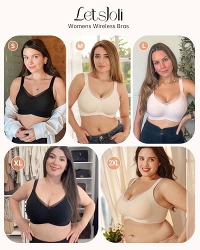 LetsJoli Lace V Wireless Seamless Bras for Women No Underwire Bralettes Push Up Supportive Full Coverage Everyday Bras - Thumbnail 5