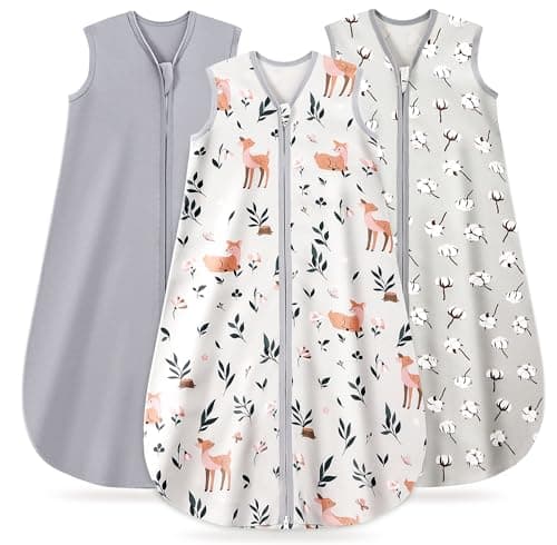 TURMEWU 3 Pack Baby Sleep Sack 12-18 Months 100% Organic Cotton, 0.5 TOG Lightweight Wearable Blanket, 2-Way Zipper Sleeping Bag, Cotton&Fawn&Grey - Image 1