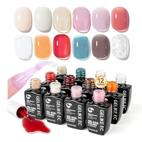 Gelike EC Jelly Color Gel polish: 12 Nail Gel Colors Set with Hema Free Formula Easy to Use On Natural or Acrylic Nails for Teens and Young Women Manicure DIY Home - Valentine & New Year Gift - Image 1