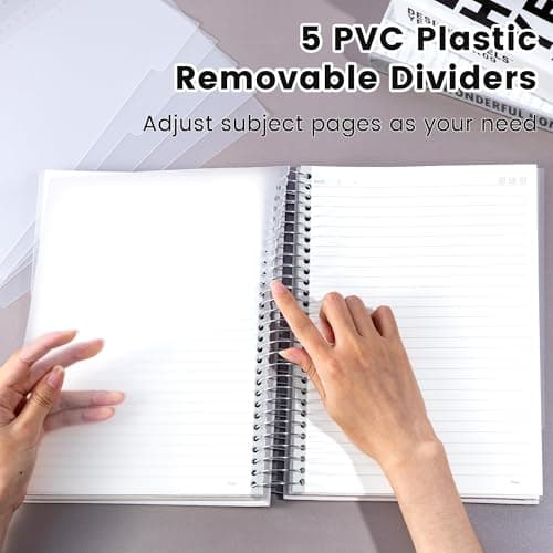 Yoment 5 Subject Notebook College Ruled with 5 Removable Tabs Dividers & Pockets, 8 X 10 Large 300 Pages/150 Sheets Hardcover Spiral Notebook for Work Office Home School, Black - Thumbnail 2